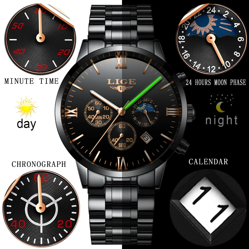 Online Reloj de LIGE reloj de cuarzo de moda para hombres famosos relojes para hombre reloj de acero completo de lujo resistente al agua reloj Masculino
