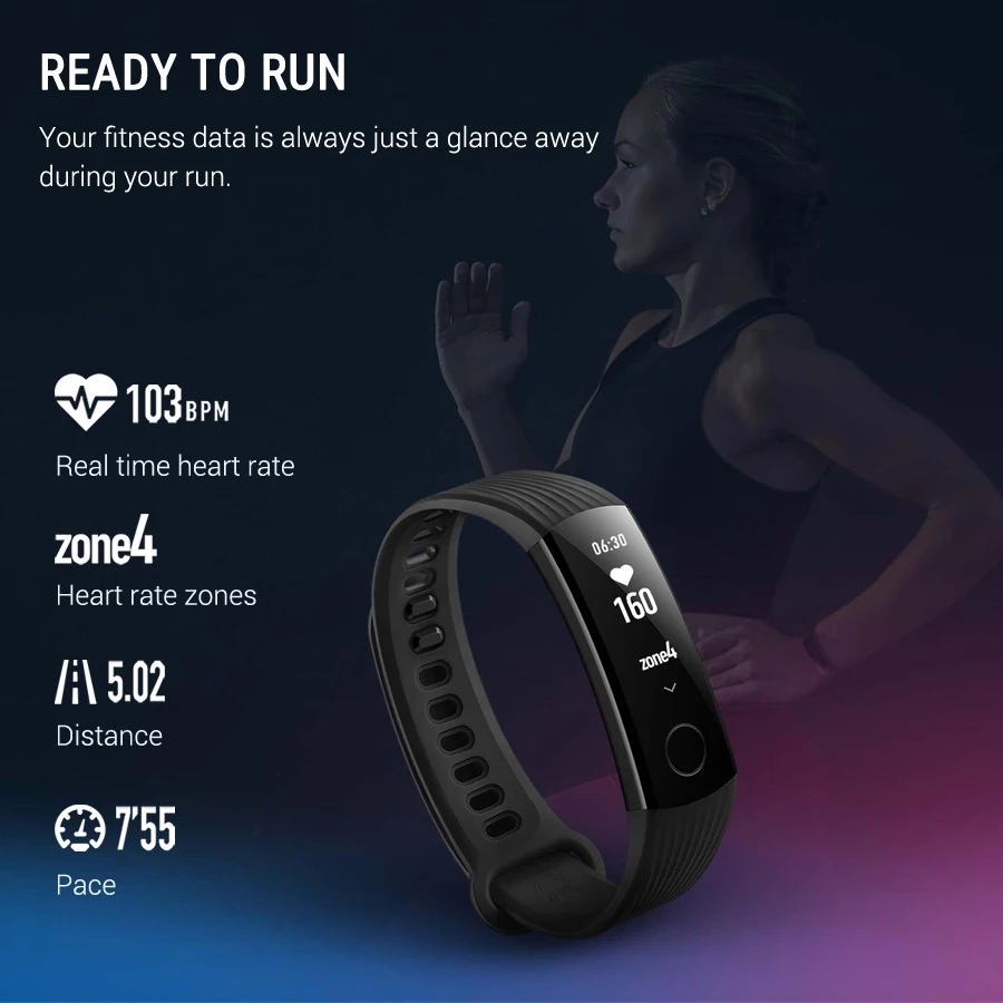Huawei Honor Band 3 Smart Wristband Real-time Heart Rate Monitoring 5ATM Waterproof for Swimming Fitness Tracker for Android iOS