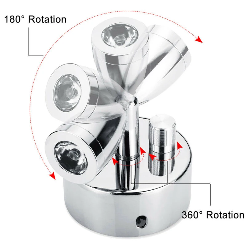 12V 1W Silver LED Aluminum Spot Dimmer Reading Light RV Camper Trailer Boat Wall Mount Bedside Lamp 70x30mm/2.75''x1.18''