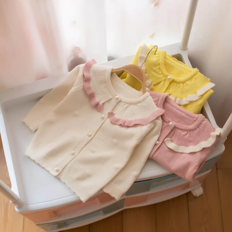 

Baby Girls Fashion Knitted Sweater Infant Kids Casual Cardigan Jacket 2018 Fall Ruffles Spliced Knitwear Children's Clothes A673