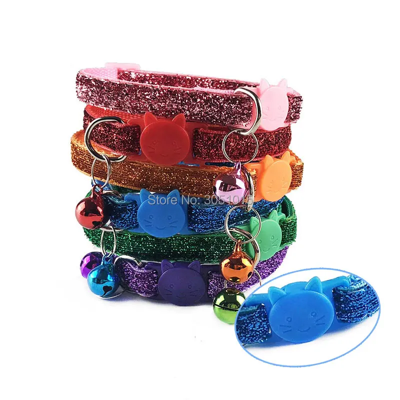 

Wholesale 100 Pcs Delicate Adjustable Pet Dog Collar For Puppy Kitten Neck Strap with Bell Cat Face Button Collars For Dog