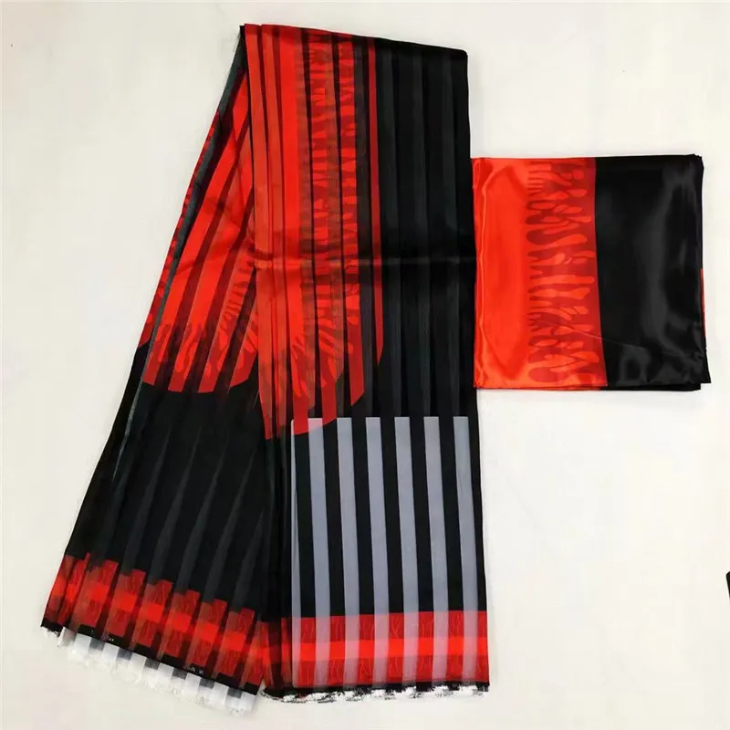 

African wax ribbon silk wax ankara 2019 satin fabric organza fabric 4 yards for dress +2 yards silk lace 30