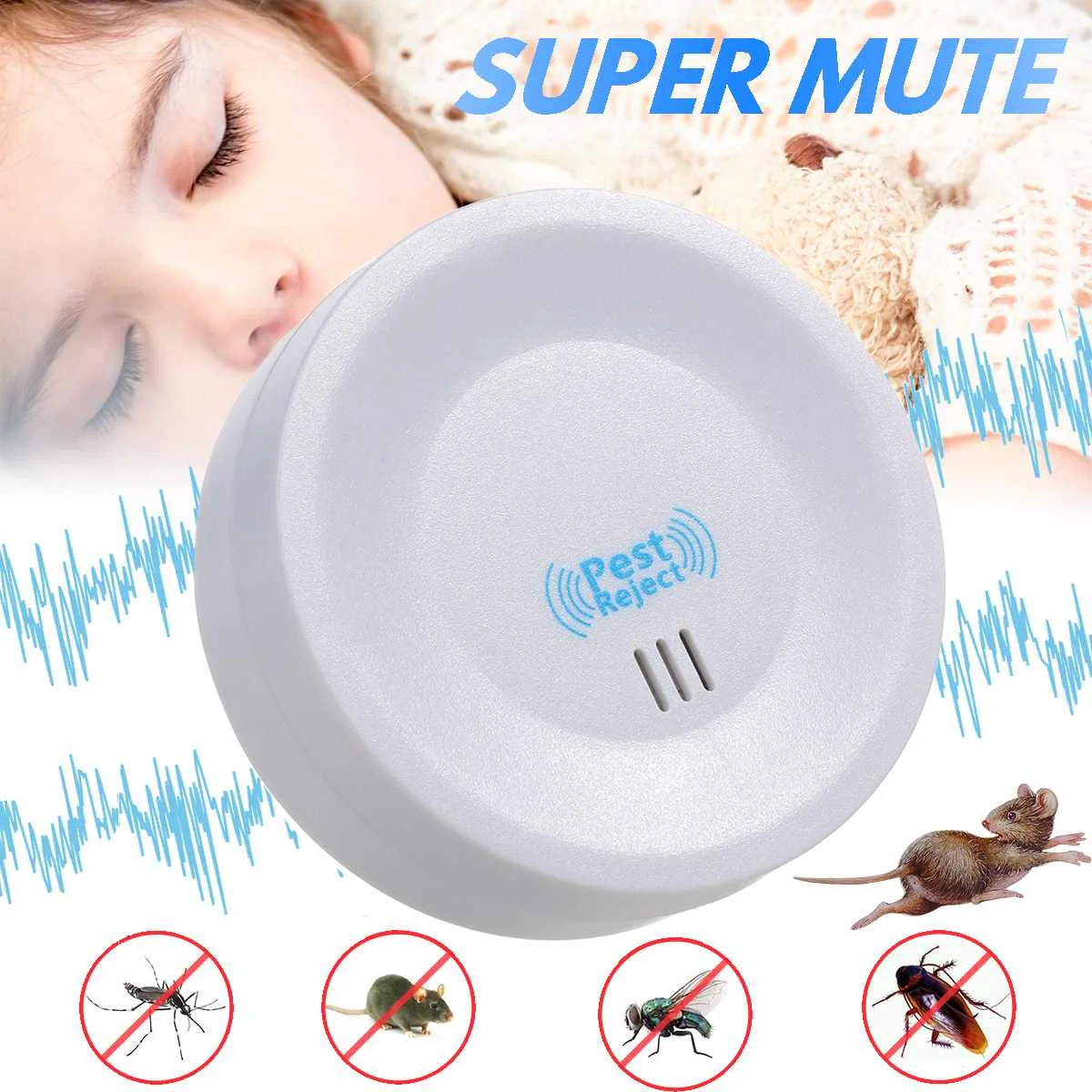 

Electronic Ultrasonic Pests Repeller Anti Mosquito Mouses Insect Ultrasonic Mite Killer Reject Bug Cockroach Devices EU/US Plug