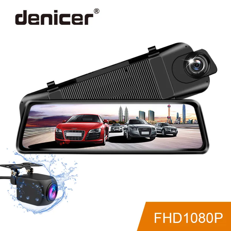 

denicer Car DVR 9.35" Stream RearView Mirror Full HD 1080P Dash Cam Camera Dual Lens Video Recorder Auto Registrar Dashcam