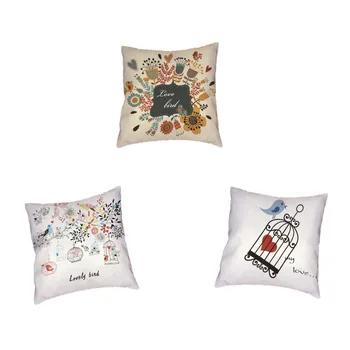 

Simple Style Happy Bird Throwing Pillowcase Colorful Bird Cage Branches Owl Blooming Flowers Living Room Sofa Decoration Cushion
