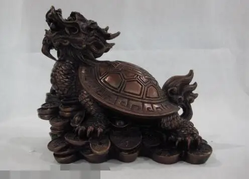 

S06359 Chinese pure bronze copper Carved wealth Lucky Dragon tortoise fengshui Statue