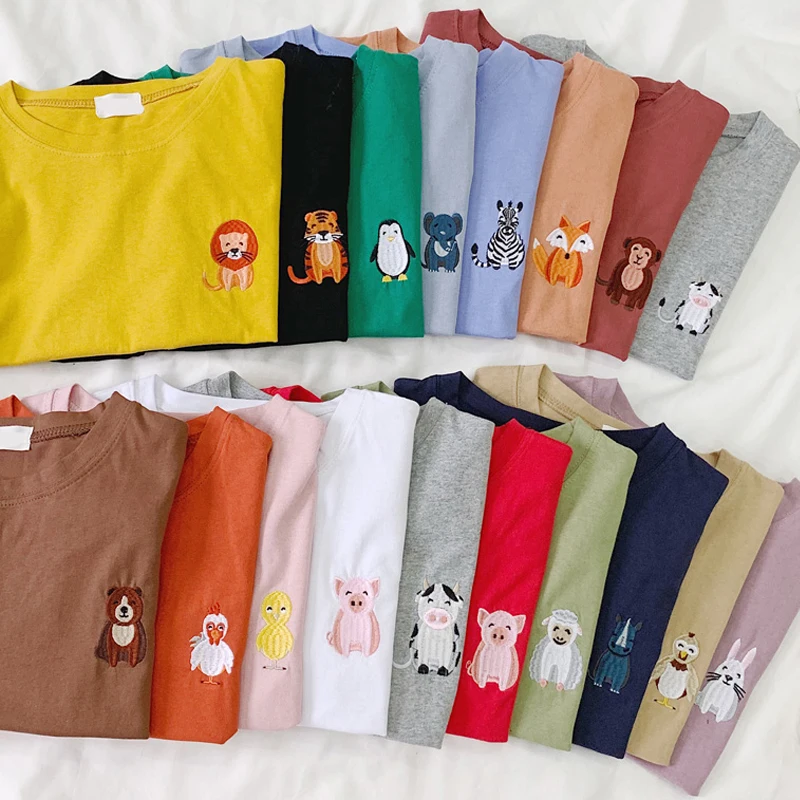 

Quality Funny T Shirts Women Cotton Harajuku Kawaii Animal Cartoon Embroidery Women's T-shirt Summer Korean White T Shirt Femme