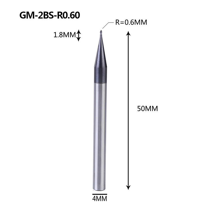 GM-2BS твердого вольфрама стали 2 флейты крошечные шариковый нос покрытием Концевая мельница ЧПУ Фрезерный резак режущие инструменты для обработки металла профиль - Длина режущей кромки: GM-2BS-R0.60