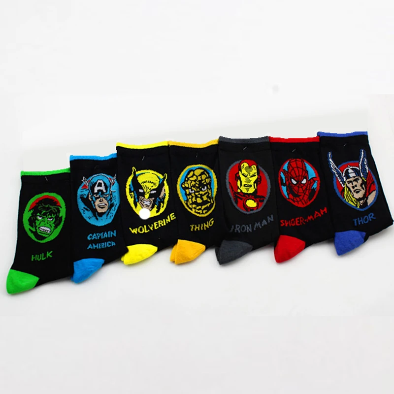 

2019 Gift for Men Street Fashion Comics Hero General Socks cartoon Iron Man Captain Knee-High Warm Stitching pattern Casual Sock