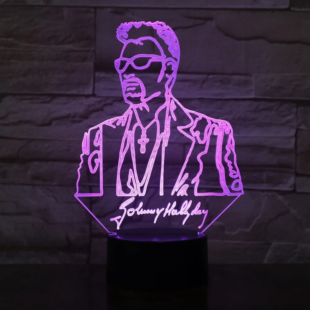 Johnny Hallyday 3D светодио дный лампа Иллюзия LED USB Touch 7 цветов Пеленальный стол ночник Детские прикроватные светодио дный украшения светодиодные