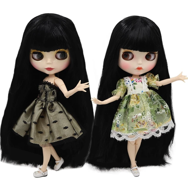 Nude Blythe Doll from Factory 12 Jointed Body Matte Face White Skin Black  Hair