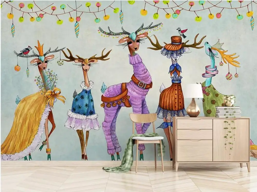 Пользовательские скандинавские современные обои в стиле минимализма ручной росписью маленькие животные Фотообои для детской комнаты обои для стен - Цвет: 17315428