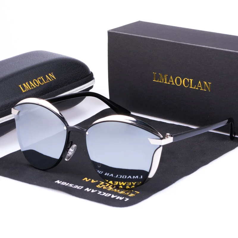 LMAOCLAN, женские поляризационные солнцезащитные очки, Роскошные, модные, кошачий глаз, для девушек, Ретро стиль, фирменный дизайн, женские солнцезащитные очки, oculos gafas - Цвет линз: Серебристый