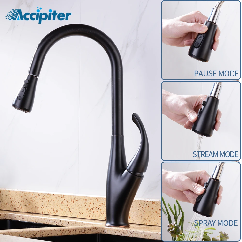 

Kitchen Faucets Black taps Single Handle Pull Out Kitchen Tap Single Hole Handle Swivel 360 Degree Water Mixer Tap