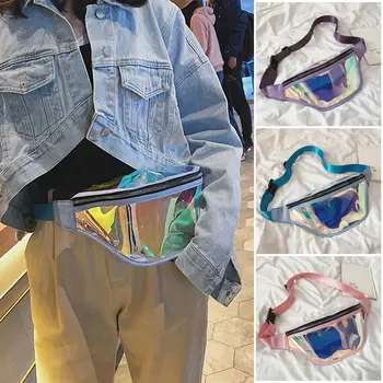 

Women Holographic Fanny Pack Waist Bag Satchel PU Laser Shoulder Chest Storage Bags
