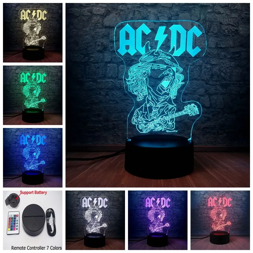 Ночная световая группа acdc Rocker Member 3D USB светодиодный светильник многоцветная атмосфера модные подарки для любителей музыки настольные украшения - Испускаемый цвет: Controller 7 Color