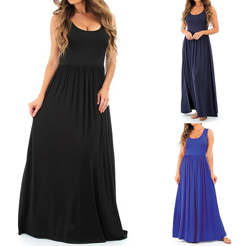 High Quality Summer Sundress Women's Dress Sexy Boho Sleeveless Vest Long Dresses Elegant Ladies Maxi Dress Party Robe Femme