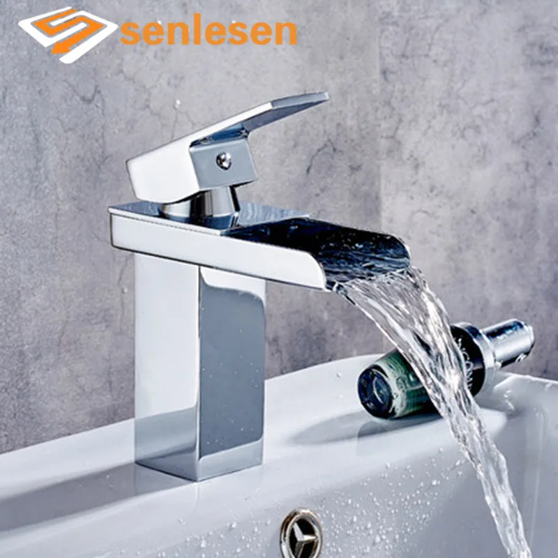 

Wholesale And Retail Free Shipping Basin Faucet Vanity Sink Mixer Tap Hot & ColdWaterfall Bathroom Faucet Deck Mounted Brass