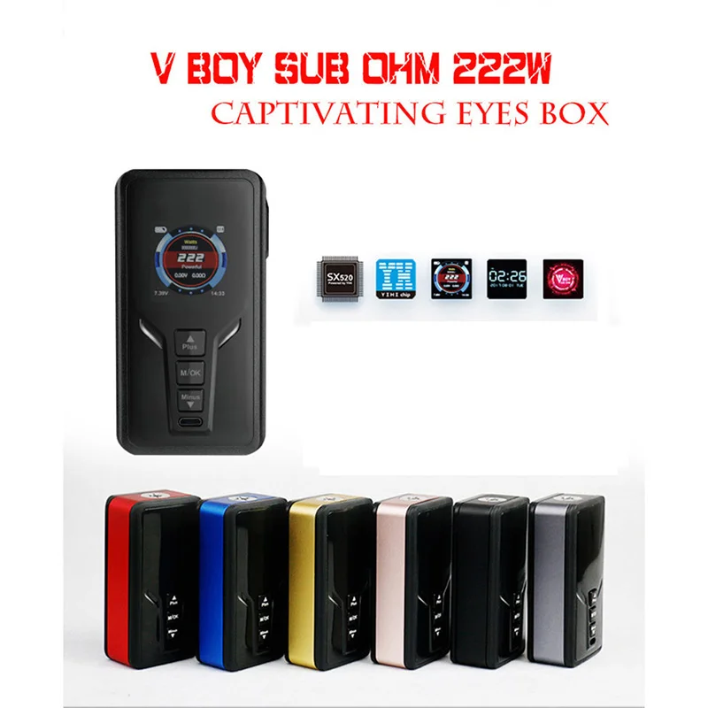 

Original GTRS VBOY 222W TC Box MOD Kit 6 color E-cig Vape Mod with SX520 Chip by dual 20700/18650/21700 Battery fit 510 Tank
