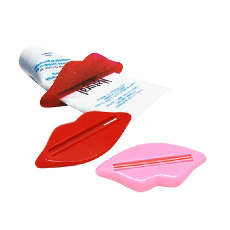 

New 2pcs/set Multifunction Creative Red Lips Toothpaste Dispenser Cosmetics Facial Cleanser Toothpaste Squeeze Bathroom Tool