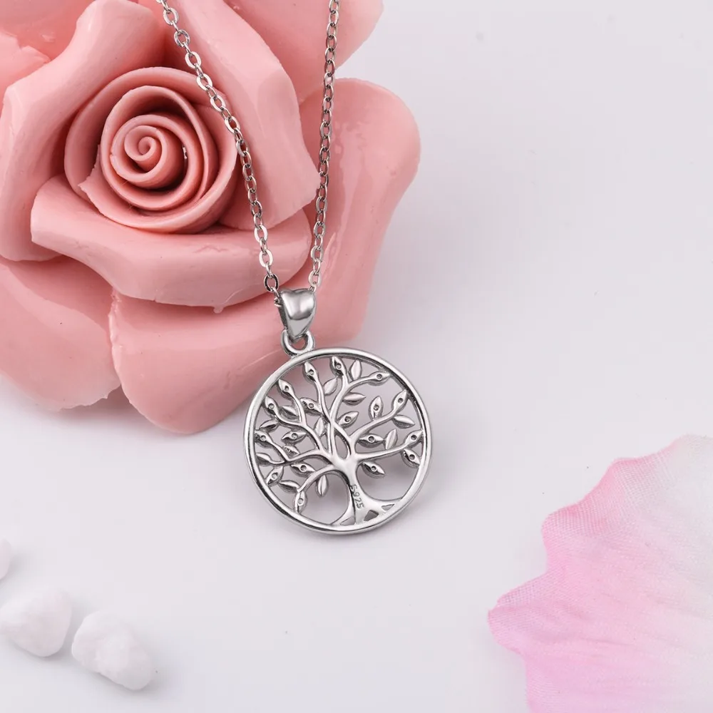 

Angel Caller 925 Sterling Sliver Tree of Life Pendant Necklace Shining CZ Tree Leaves Pendants Women Valentine's Day Gift