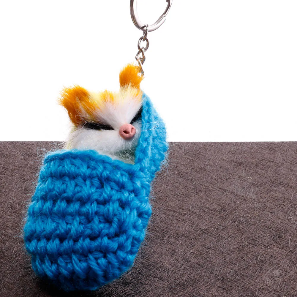Мини Kawaii Плюшевые настоящие спящие кошки мех мягкие игрушки для ключей милые модные детские куклы помпон пушистый Шарм для девочек подарок для женщин - Цвет: Синий