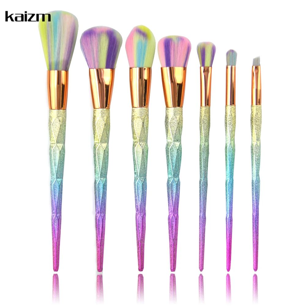 

Kaizm Professional 7pcs Diamond Makeup brushes Gradient Color Unicorn Powder Blusher Foundation Brush pincel de unicornio Brush