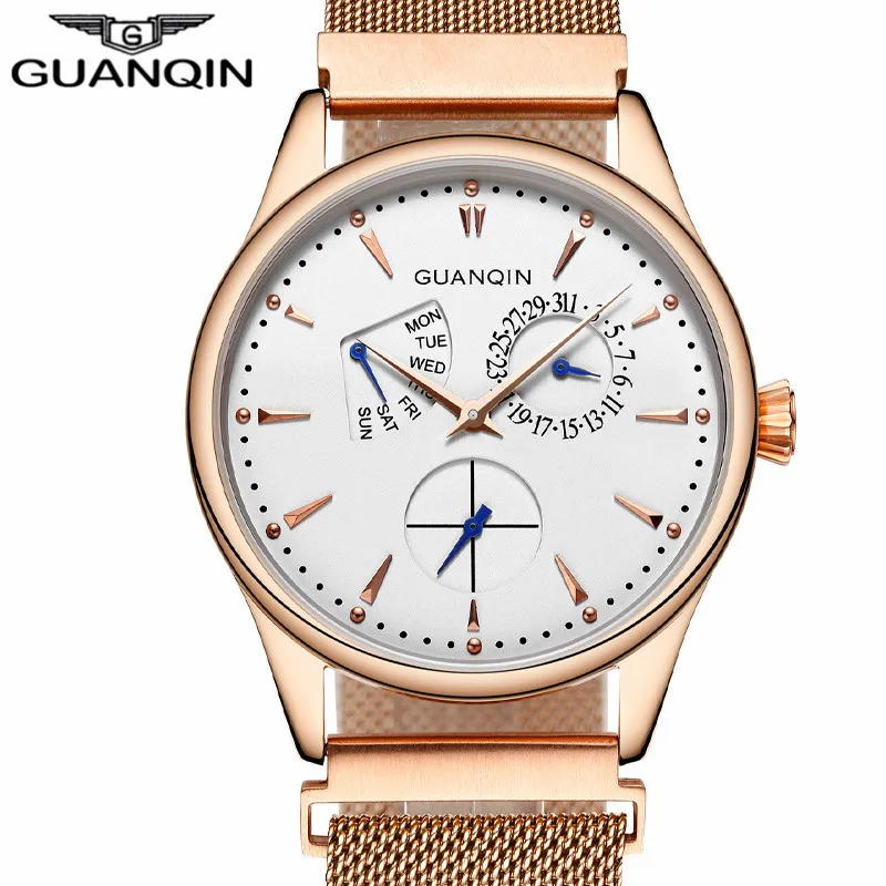 New Fashion Mens Watches Top Brand Luxury GUANQIN Men Quartz Watch Mesh Band Stainless Steel Waterproof Clock relogio masculino New Fashion Mens Watches Top Brand Luxury GUANQIN Men Quartz Watch Mesh Band Stainless Steel Waterproof Clock relogio masculino