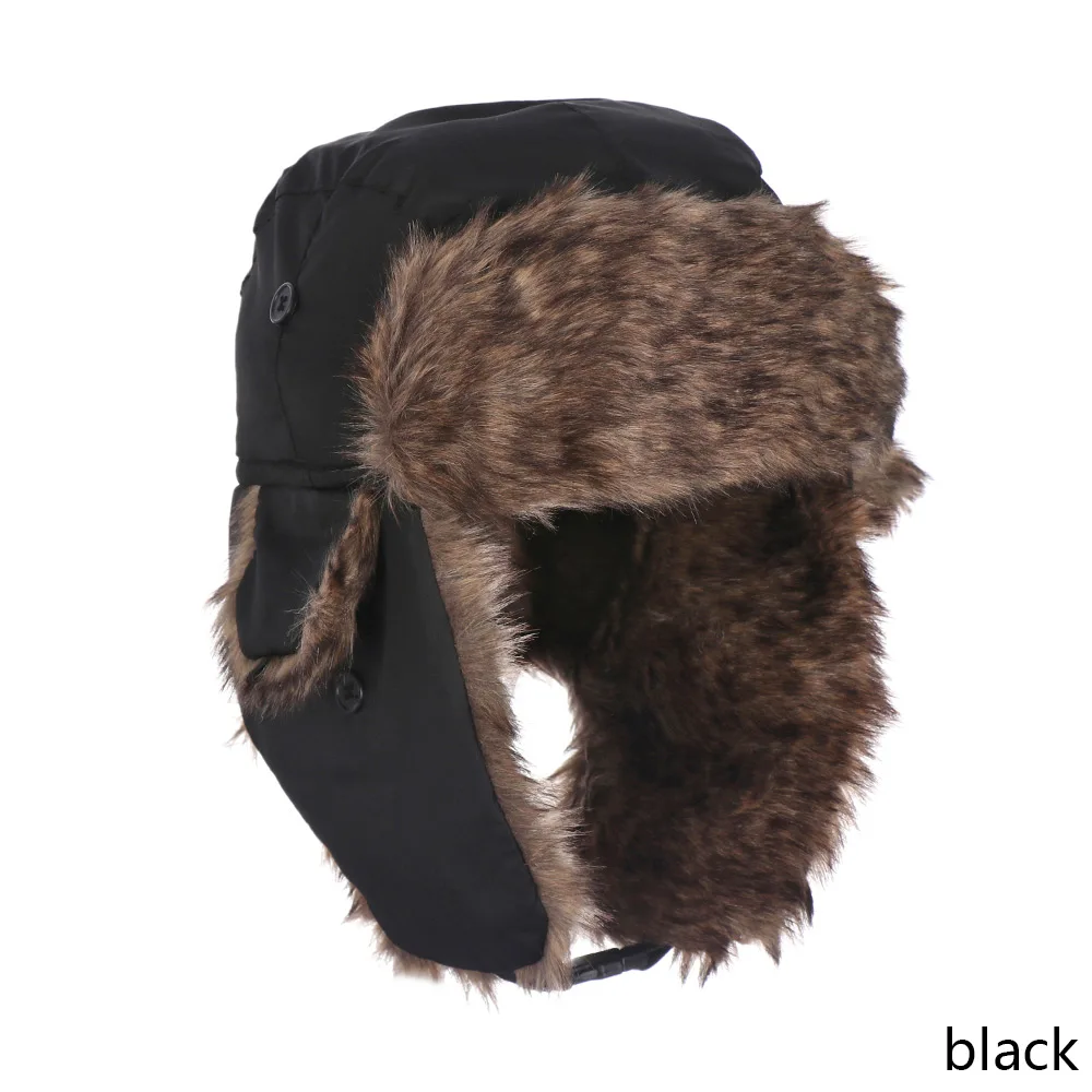 Men Pilot Trapper Cap Winter Warm Trooper Earflap Russian Ski Snow Hat Faux Rabbit Fur Bomber Unisex Sports Hats