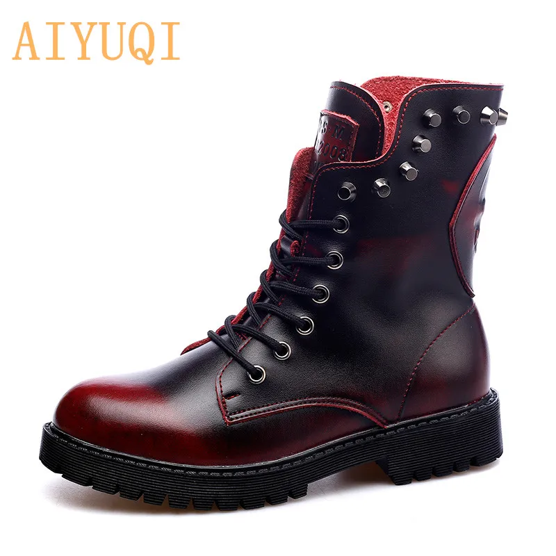 

AIYUQI Booties 2019 new female Martin boots genuine leather Single boot women rivet horse riding ankle boots women black