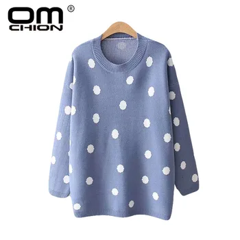 

OMCHION Pull Femme O Neck Polk Dot Korean Sweater Women Casual Long Sleeve Student Pullover Long Sleeve Sweet Jumper LMM254