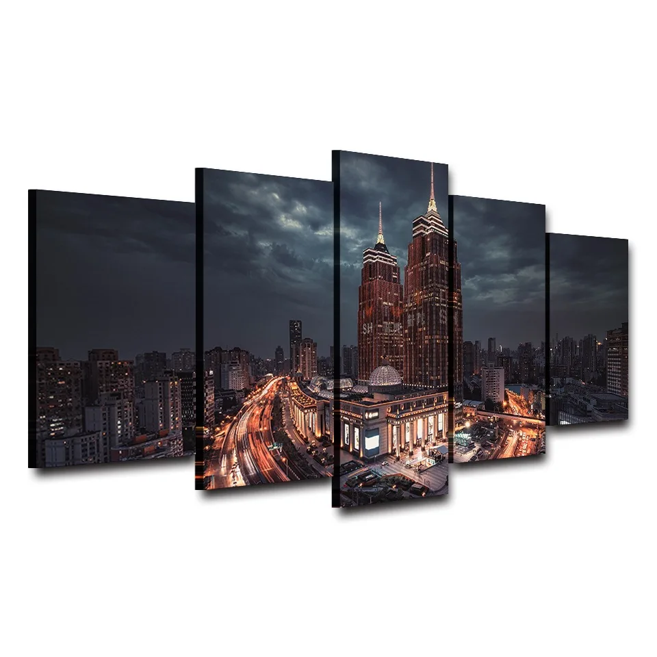 

Posters Modern Wall Art Pictures Frame 5 Panel City Night Beautiful Landscape Home Decoration Living Room HD Printed Painting