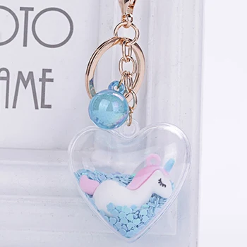 

Heart Shape Unicorn Sequin Keychain Floating Surf Unicorn Keyring Couples Women Men Gift Bag Pendant