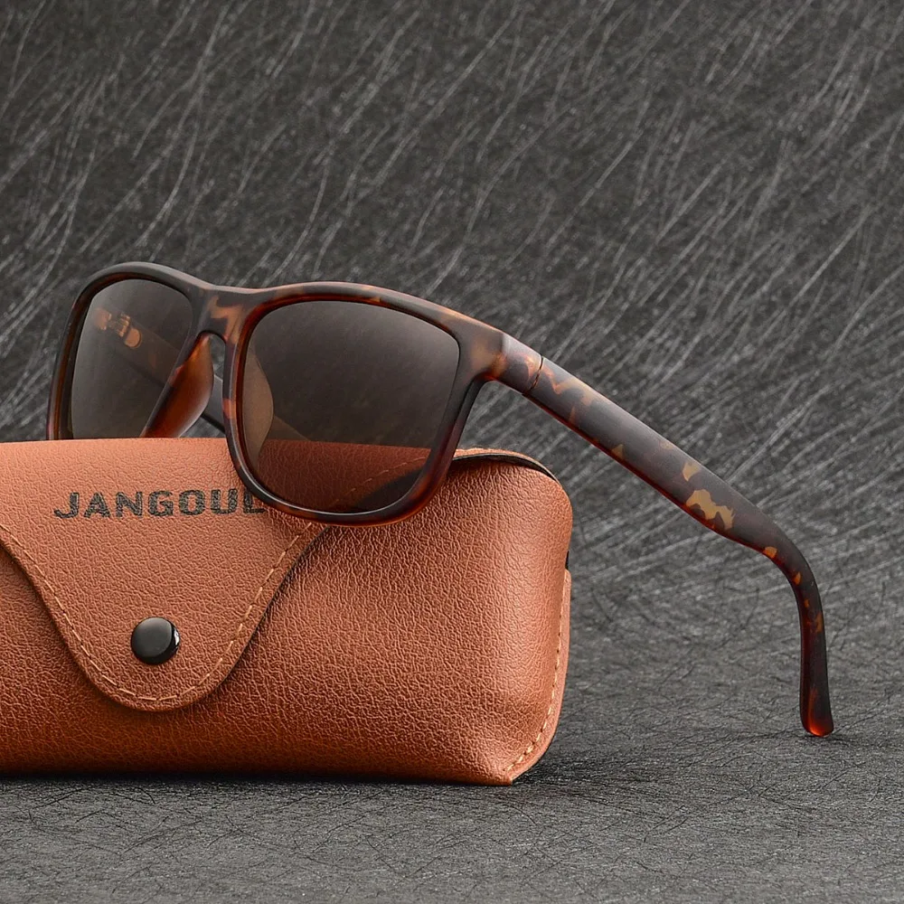 

JANGOUL Tortoise Shell Men Women Polarized Sunglasses Driving Mirror Black Frame Eyewear Male Sun Glasses UV400 Night Vison 527
