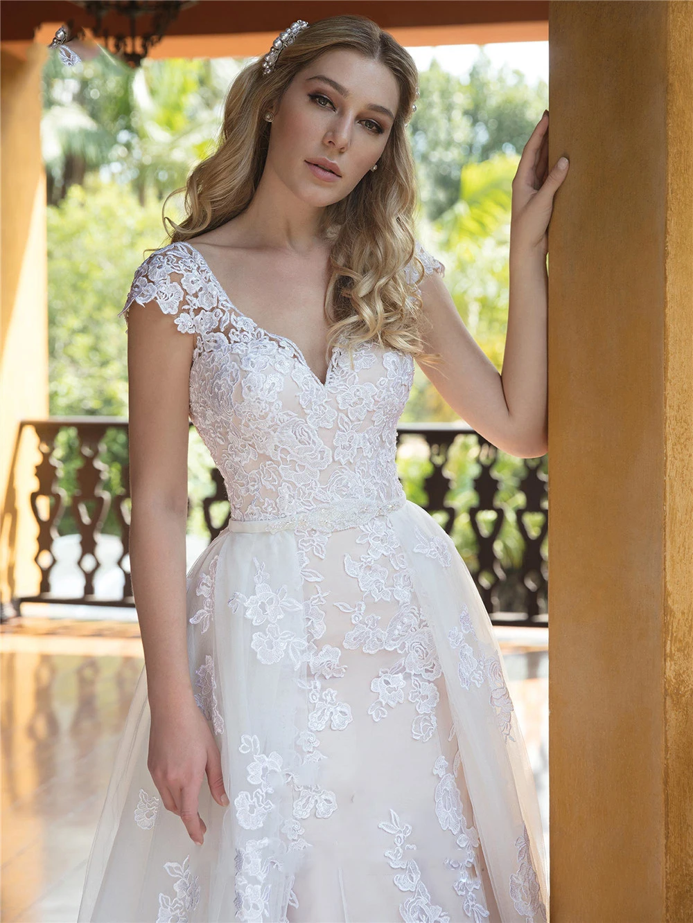 Eightale Wedding Dress With Detachable Skirt Tulle Lace Appliques