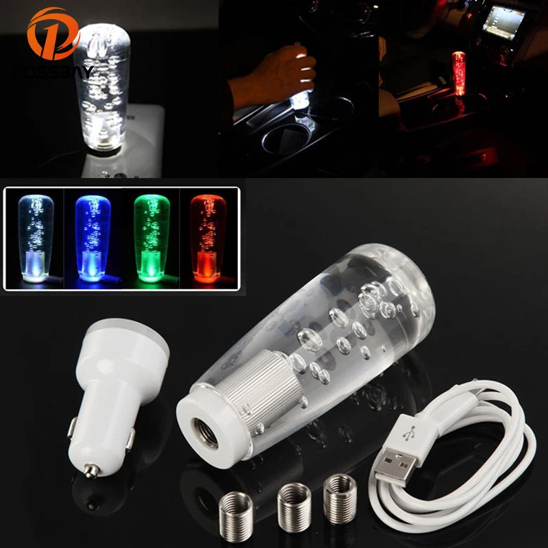 

POSSBAY 100mm Crystal Bubble Universal Manual Car Gear Shift Knob RGB LED Shift Gear Knobs For Car Interior Replacement