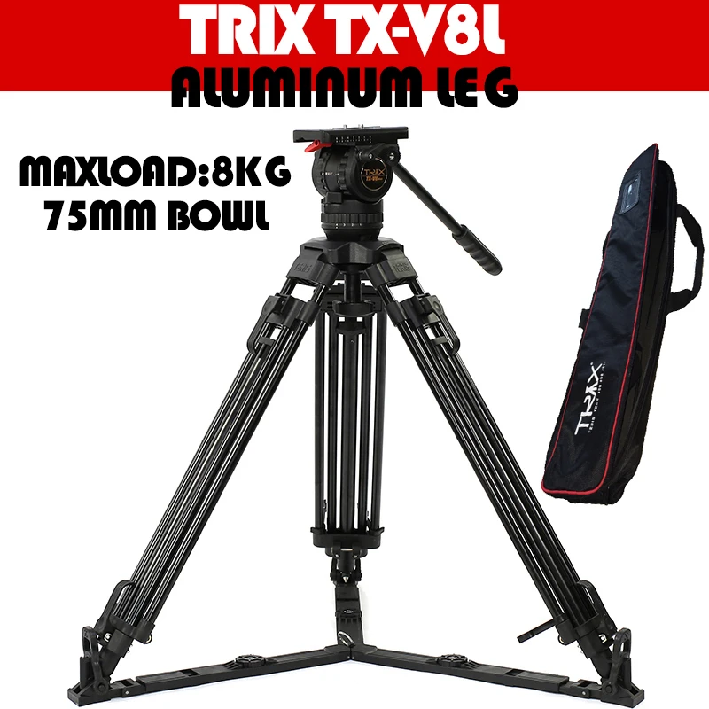 65" TERIS TRIX V8L Video Camera Tripod Kit with Fluid Head Load 8KG ...