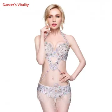 Женская одежда для сцены и танца Oriental Dance с бриллиантами Бюстгальтер и пояс Bellydan2pcs Костюмы для танца живота
