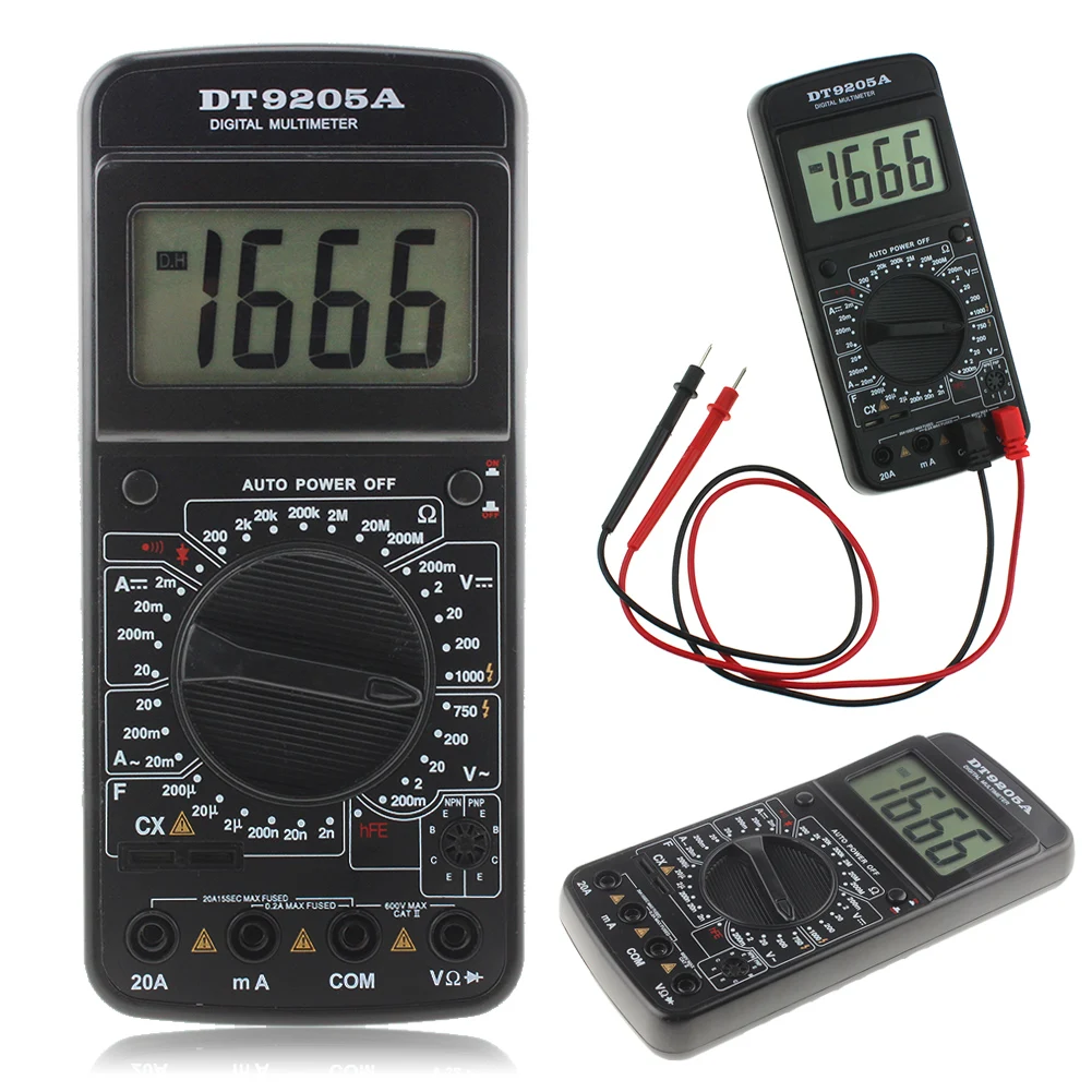 Цифровой мультиметр DT9205A ЖК Тестовые провода AC DC ом метр автоматический