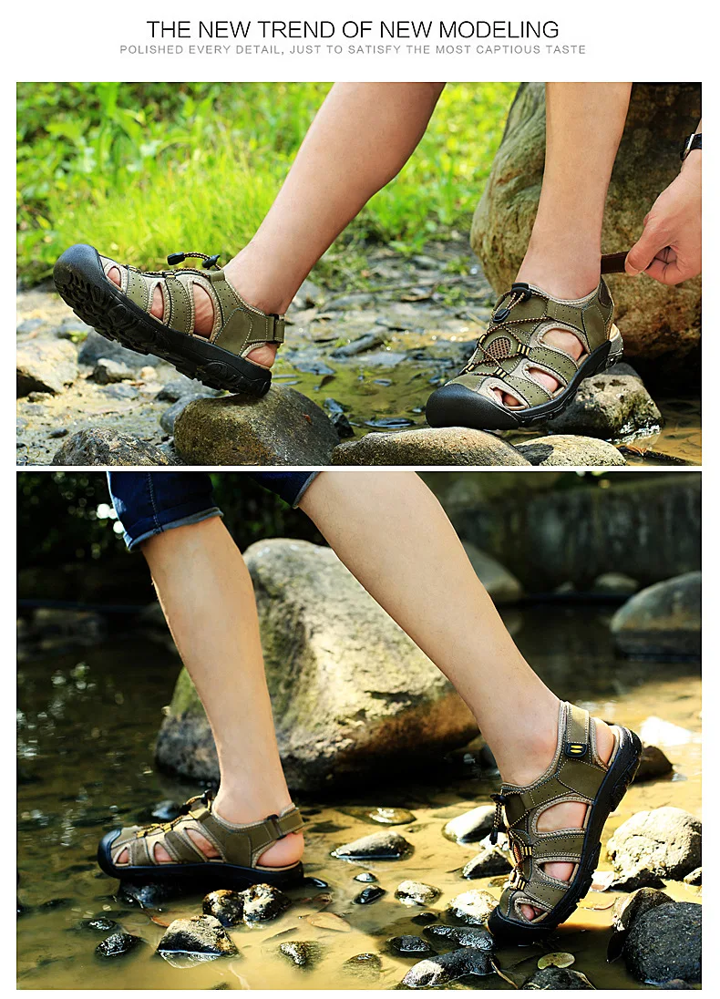 Мужские сандалии летние мягкие пляжные сандалии из натуральной воловьей кожи мужские мокасины с закрытым носком открытые сандалии мужская повседневная водонепроницаемая обувь
