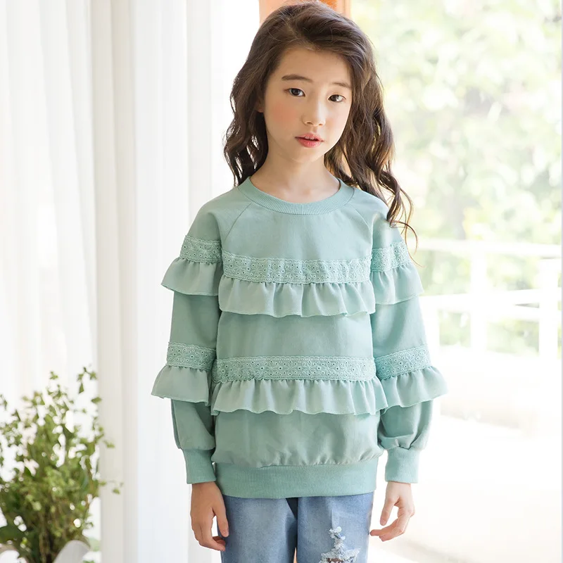 

Baby Girl Sweaters Autumn Spring 2018 Girl Knitted Clothes Kids Solid Lace Sweater for Girls Ruffle Sweatshirt Children Clothing