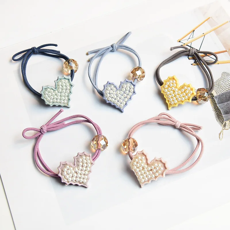 

5 Pcs Knot Solid Elastic Hair Bands Lover Heart Pearl Headband Women Rubber Band Lady Letters Hair Accessories Scrunchie