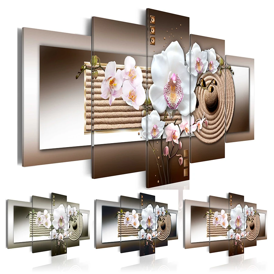 Modern Canvas Prints Artwork Beautiful Zen Orchid Flower Painting Wall Art Home Decor For Living Room Picture No Frame | Дом и сад