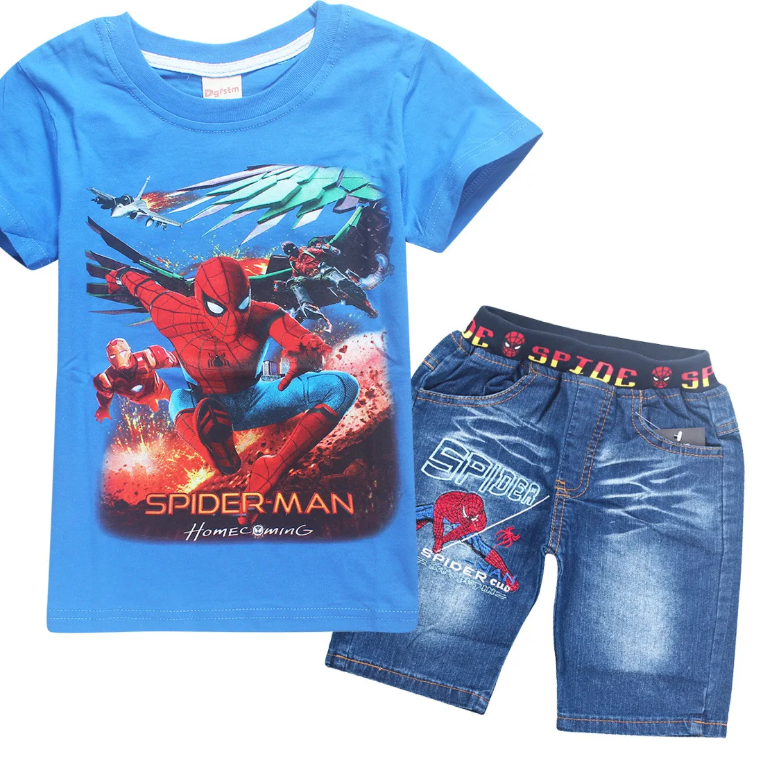 

Pure cotton! 2018 summer Kids Clothing Sets spider-man cuhk children's Sets T-shirt + jeans kit Baby Ninjago Clothing