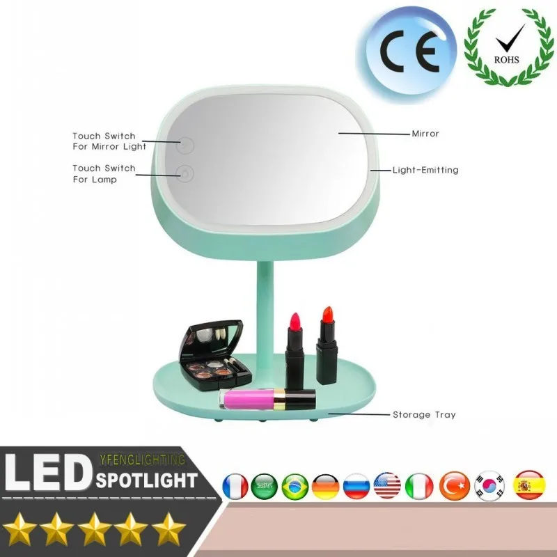 

LED Best Quality Fashion Lady Makeup Stand Mirror Rechargable LED Light Lamp Cosmetic Rotation Desktop Table Bed Lamp Decor Gift