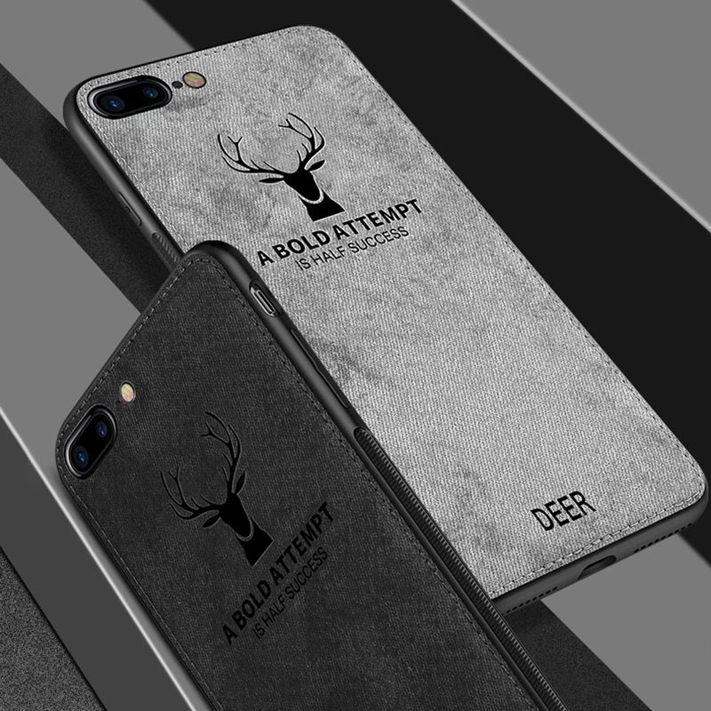 

Soft Case For iPhone XS AMX XR X 8 7 6 6S Plus Canvas Silicone Back Cover Ultra-thin Fabric Vintage Deer Coque Bag