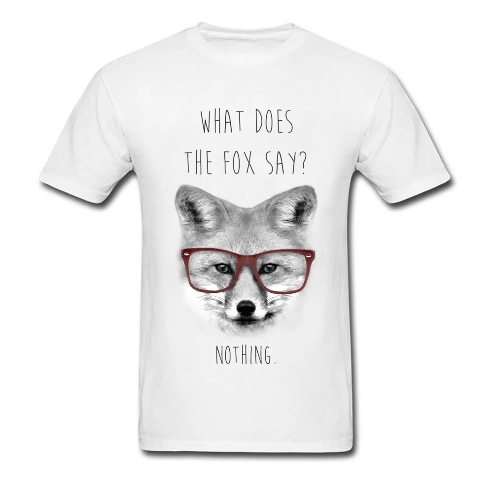 Faddish What does the fox say Short Sleeve T-Shirt Summer/Autumn O Neck 100% Cotton Tops Shirts for Students Tee Shirt Casual What does the fox say white