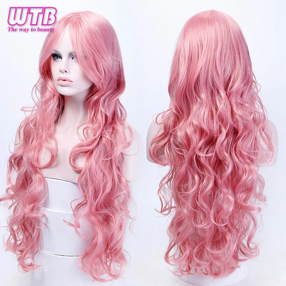 

WTB Long Wavy Halloween Wig for Women Heat Resistant Synthetic Curly Wigs Costume Party Wig Pink Blue 9 Colors
