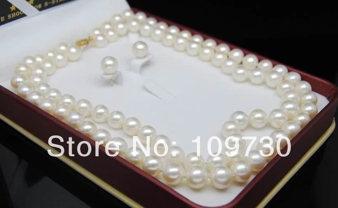 

Jewelry 00641 14K YG-Double Strand Natural Highest 8-9MM TOP Grade white pearl jewelry set