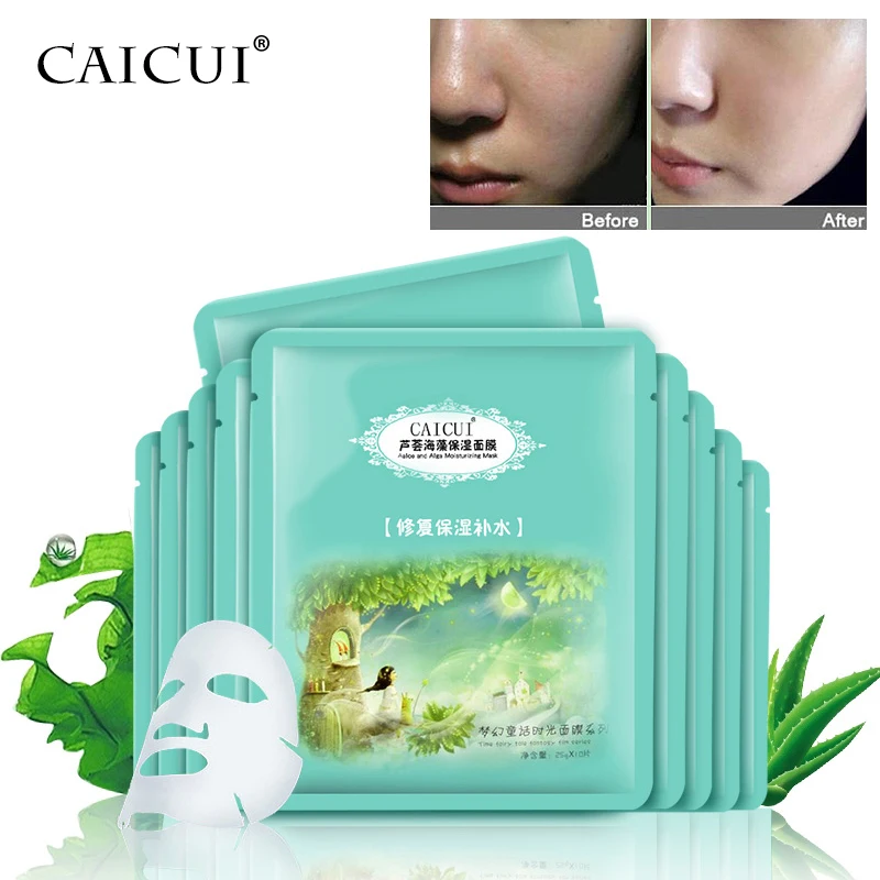 

Aloe Vera Essence Facial Mask Paper Sheet Skin Care Moisturizing Soothing Gel Moisture Aloe Vera Nature Mask Sheet 10pcs CAICUI